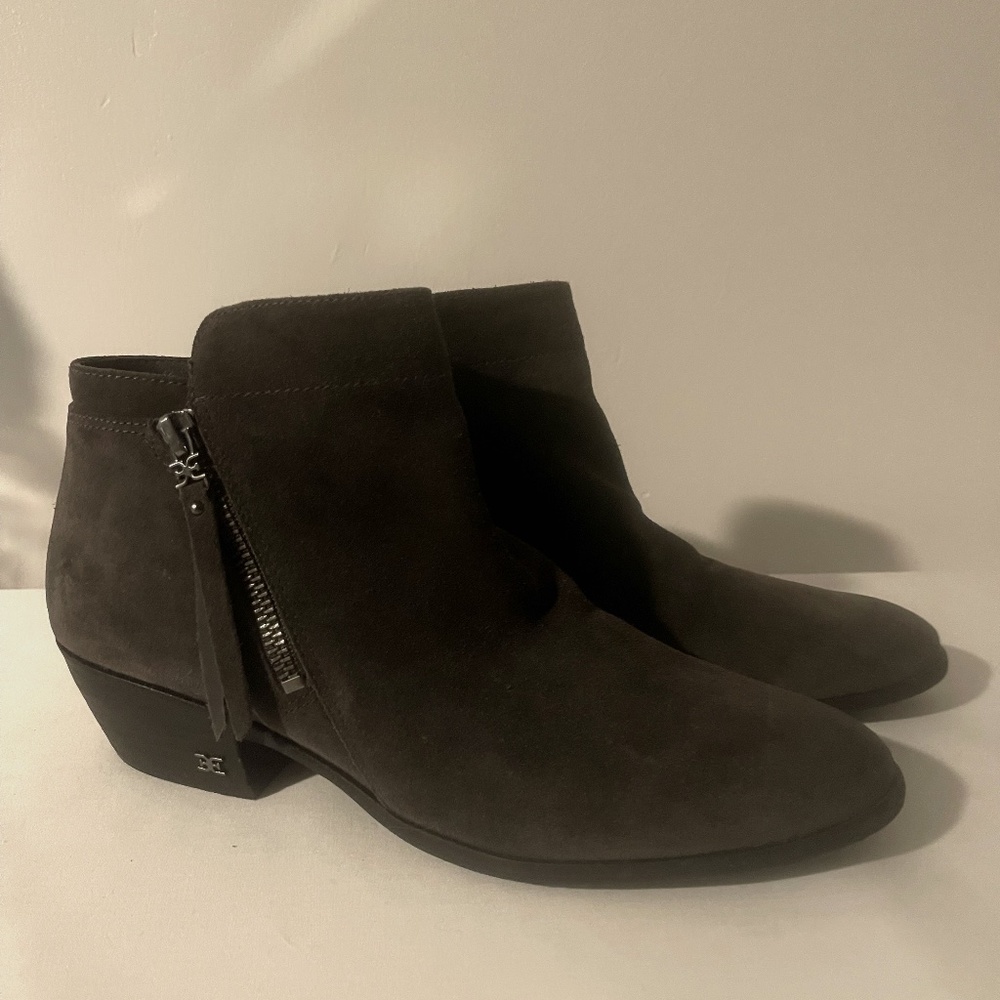 DARK GRAY SUEDE SAM EDELMAN PACKER DOUBLE SIDED ZIP ANKLE BOOTIES LEATHER 8.5